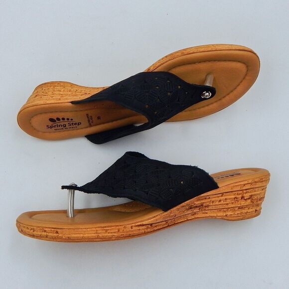 Spring Step Womens Tiffany Black Floral Cutout Leather Thong Sandal Sz 39 (8.5) - Picture 4 of 11